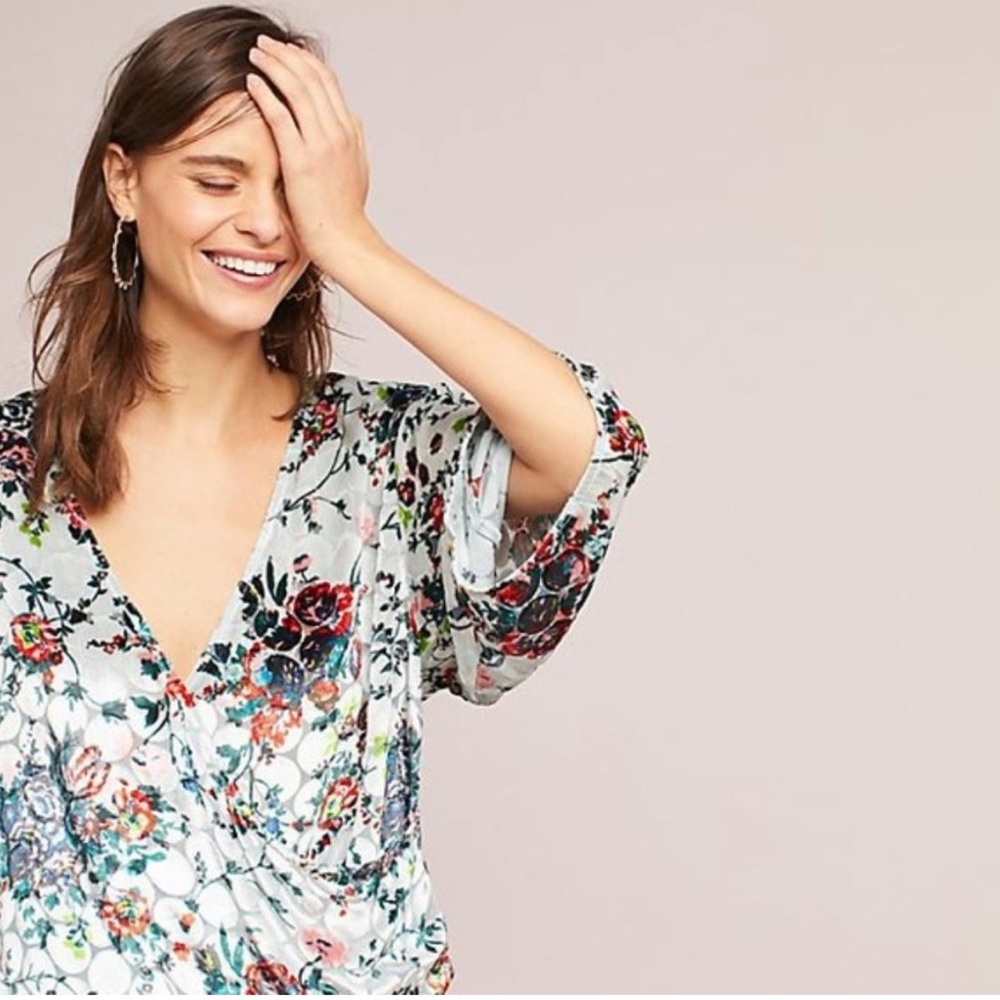 Anthropologie Maeve Umi Floral Velvet Wrap Top